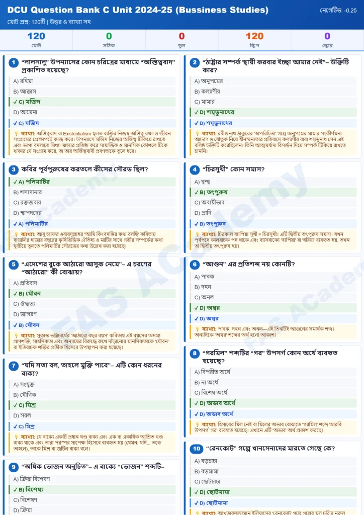 DCU C Unit, Business Studies, Question Bank, 2024-25, PDF download, free PDF, Bengali literature, English grammar, Accounting, Management, Finance, Marketing, DCU C Unit admission, Business Studies preparation, DCU question solution, 2024-25 admission guide, General knowledge for DCU, DCU C Unit syllabus, DCU C Unit model test, University admission preparation, Admission test question bank, DCU previous year questions, DCU exam resources, Question bank with answers