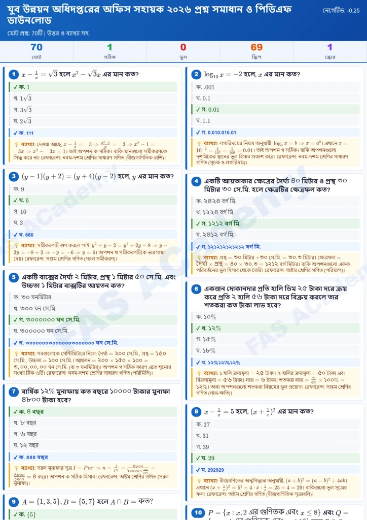 Download the Department of Youth Development Office Assistant 2026 question solution PDF. Includes math, general knowledge, Bengali, and English for exam preparation.